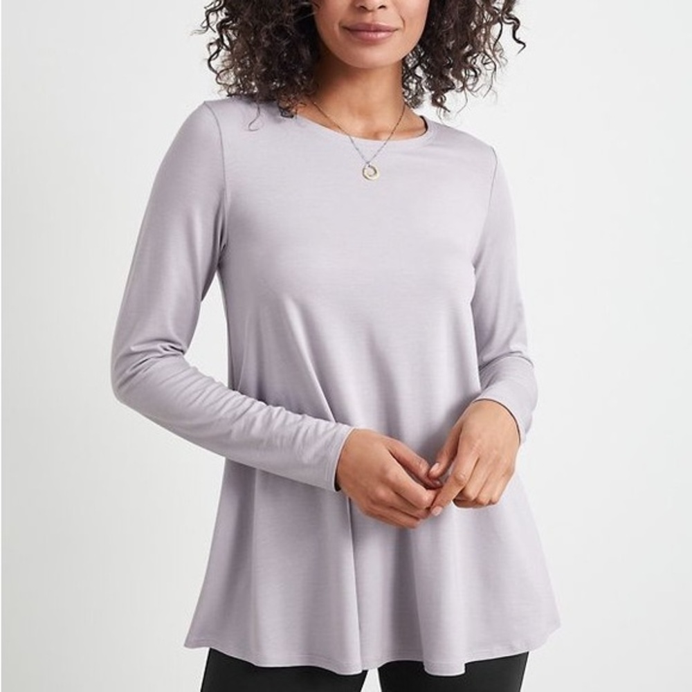 Eileen Fisher Tencel Jewel Neck Long Sleeve Grey XL
